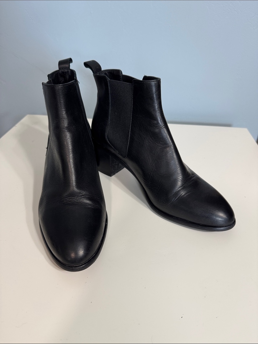 SAN MARINA Black Leather Block-Heel Chelsea Ankle Boots